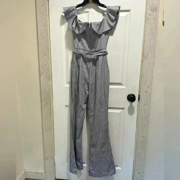 BCBGeneration womens Railroad Stripe Strapless Jumpsuit - Picture 7 of 9